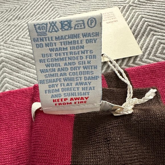 Boden Wool Scarf Raspberry and Brown Stripes NWT - Picture 3 of 6